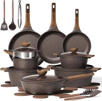 Carote 26pcs Pots and Pans Set Non Stick Cookware Sets with Granite Handles and Stainless Steel Base