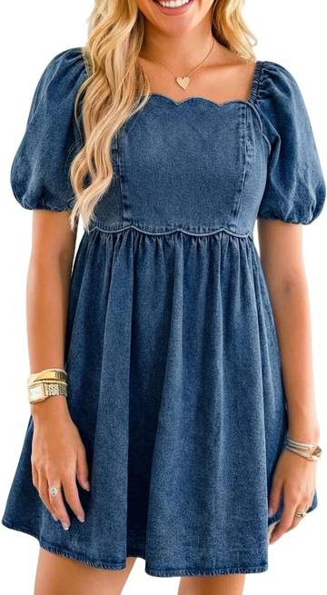 Women's Denim Dress Western Jean Babydoll Country Concert Outfits with Pocket