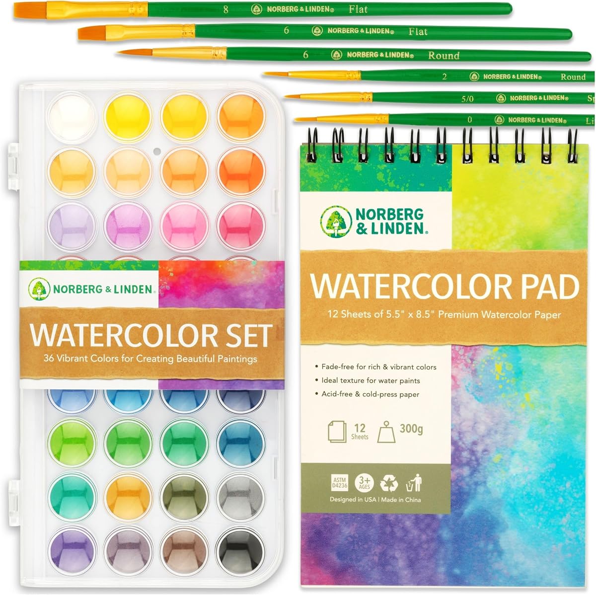 Watercolor Paint Set, 36 Premium Paints with 12 Page Pad and 6 Brushes