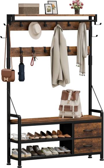 LULIVE Coat Rack, 39.4" Hall Tree with Shoe Storage Bench
