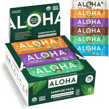 ALOHO Organic Plant Based Protein Bars - 6 Flavor Variety Pack
