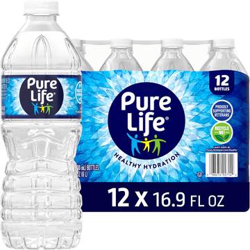 Pure Life Purified Bottled Water - 12 Pack, 16.9 Fl Oz