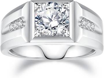 Recycled Moissanite and Sterling Silver Men's Ring