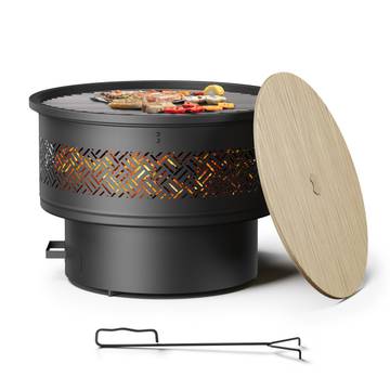 Container House Angular Patio Rustic Fire Pit, 26" W x 26" D,includes Cover and Poker , Dark Rustic