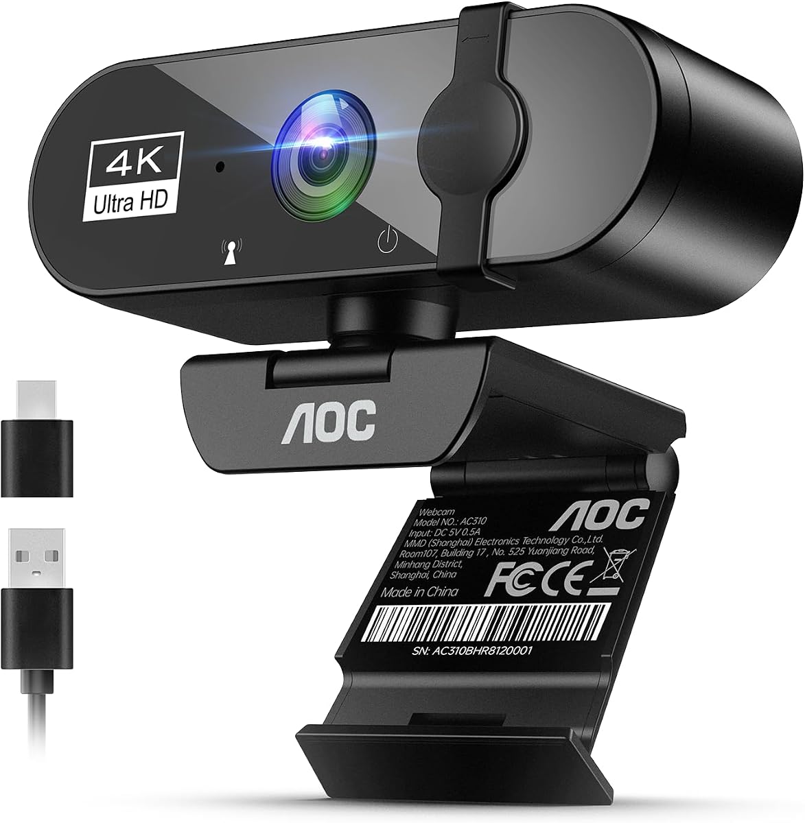AOC 4K Webcam for PC, Streaming Computer Camera