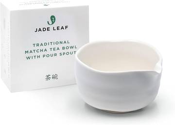 Jade Leaf Matcha Bowl, Hand Made Porcelain with White Matte Glaze