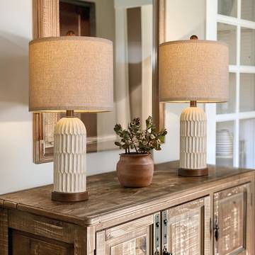 POKOY Ceramic Table Lamp - Rustic Stone Finish