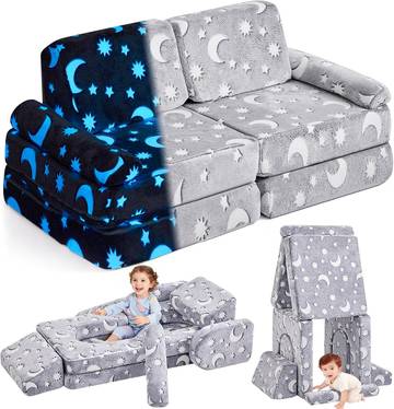 IFNOW Star Modular Kids Play Couch for Toddlers 1-3, 10 PC Glow-in-the-Dark