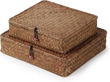 Basketweave Seagrass Storage Basket Bin Set of 2
