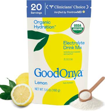 GoodOnya Organic Hydration Electrolyte Drink Mix, Certified Organic Hydration Powder, Non-GMO, Biochecked Glyphosate Free, Low Sugar, Lemonade Flavor