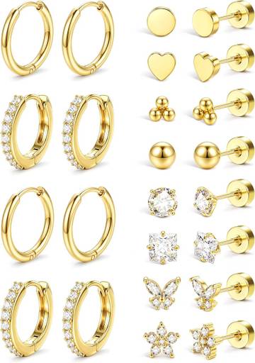 Hypoallergenic Gold-Plated Huggie Hoop Earrings Stack