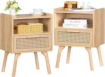Lerliuo Rattan Nightstands Set of 2