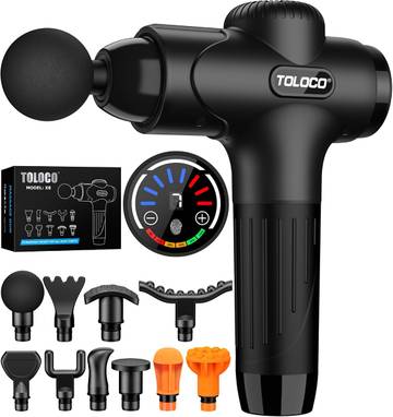 TOLOCO Massage Gun Deep Tissue, Percussion Massager with 10 Massage Heads & Silent Brushless Motor