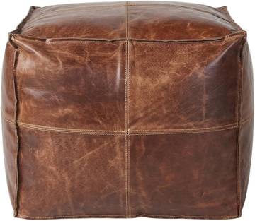 Vintage Moroccan Beni Ourain Wool Pouf - Handmade Leather and Wool Ottoman