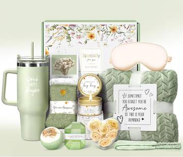 Birthday Gift Basket for Women - Luxury Self Care Spa Gift Box with Vanilla Coconut Scented candles & Gourmet Chocolates